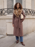 Cappotto lungo Pied de Poule maxi collo ecopelliccia
