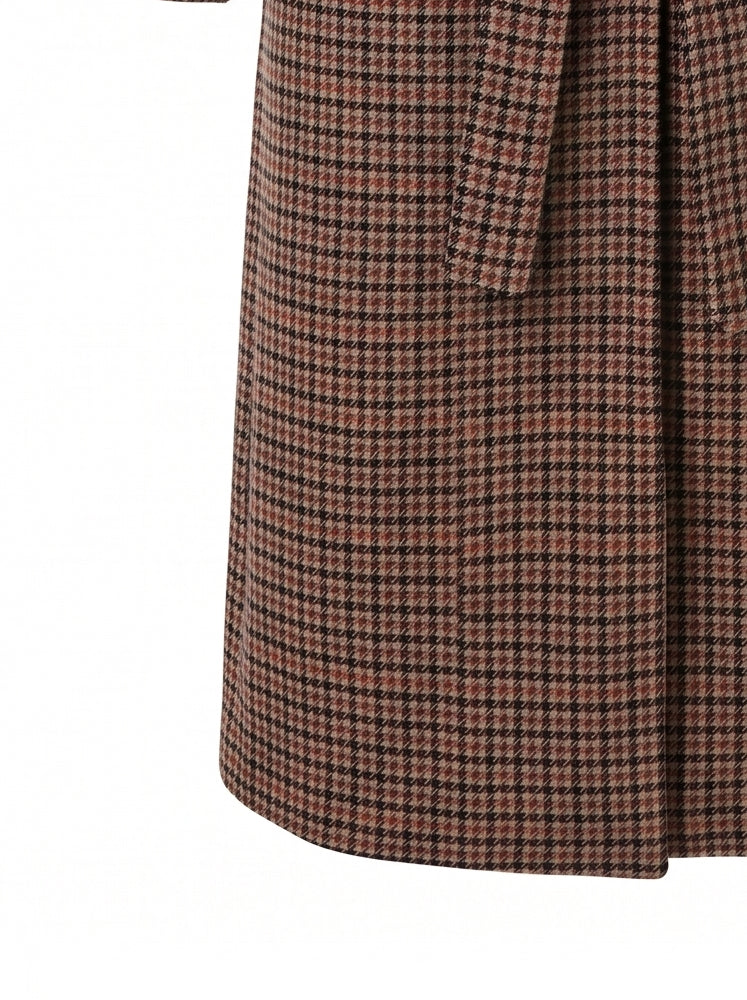 Cappotto lungo Pied de Poule maxi collo ecopelliccia