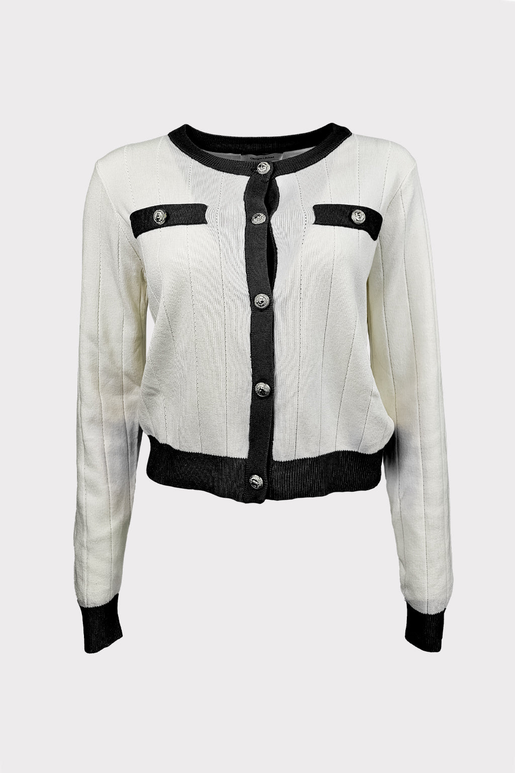Cardigan bicolor con bottoni gioiello