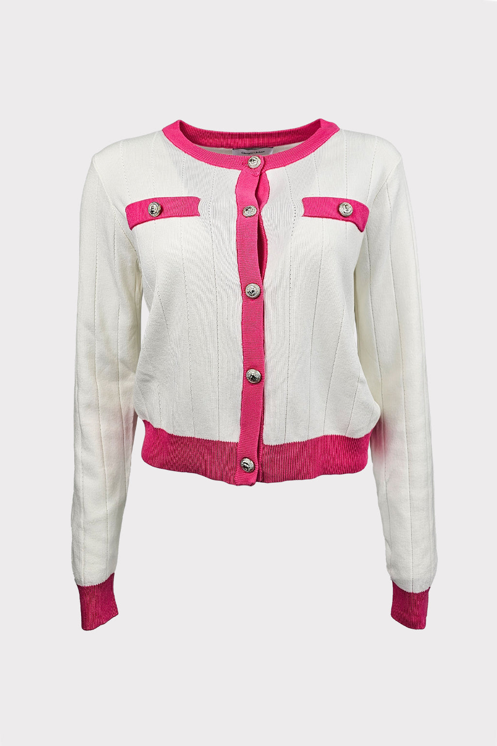 Cardigan bicolor con bottoni gioiello