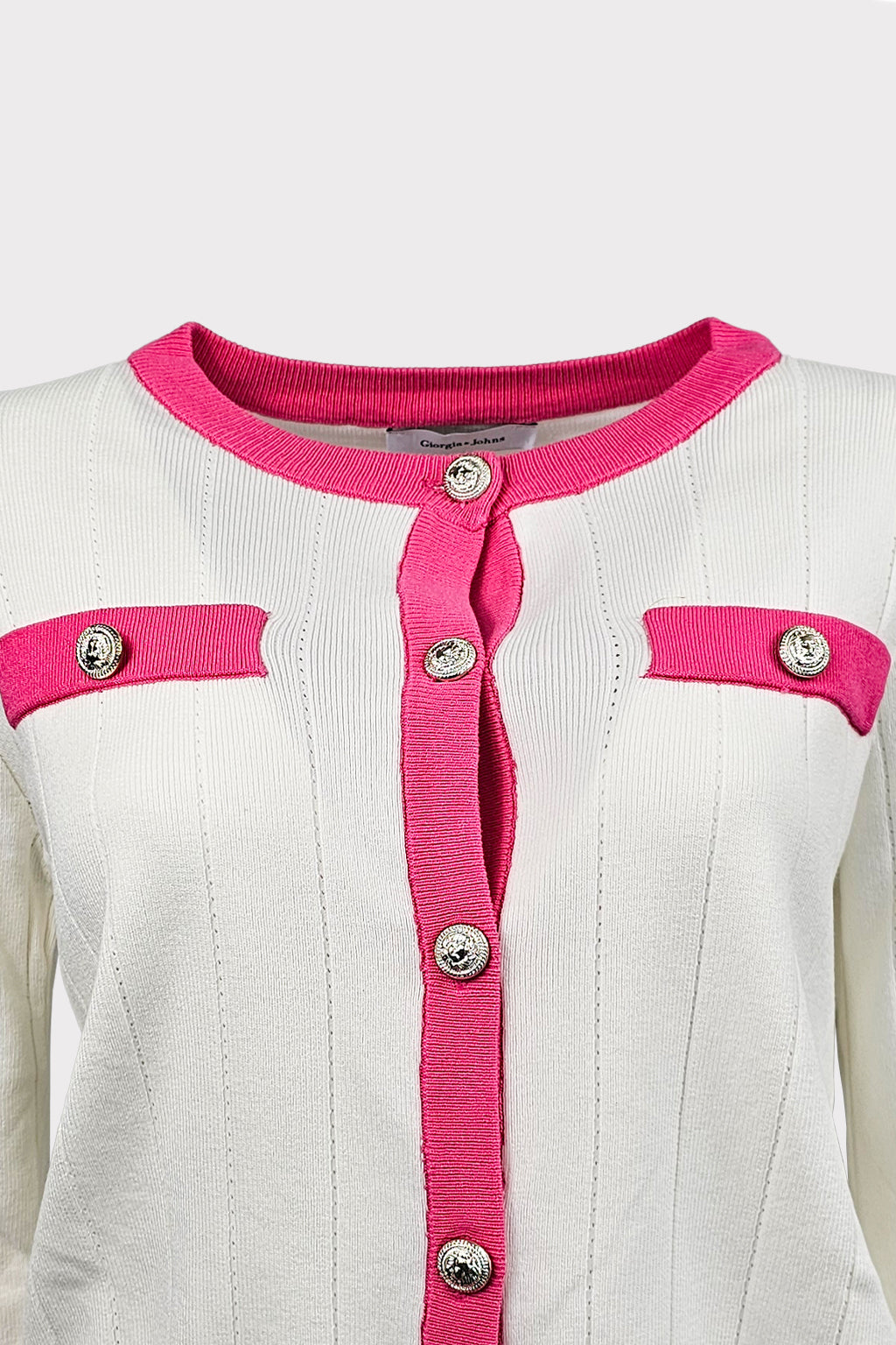 Cardigan bicolor con bottoni gioiello