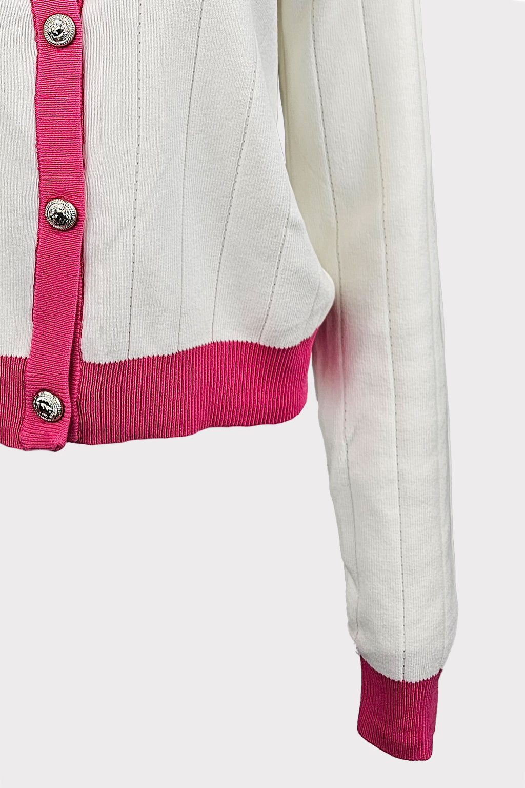 Cardigan bicolor con bottoni gioiello