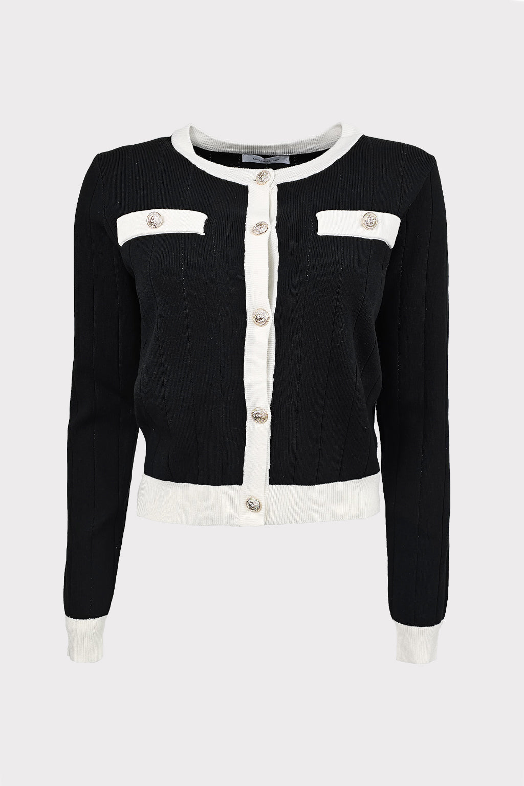 Cardigan bicolor con bottoni gioiello