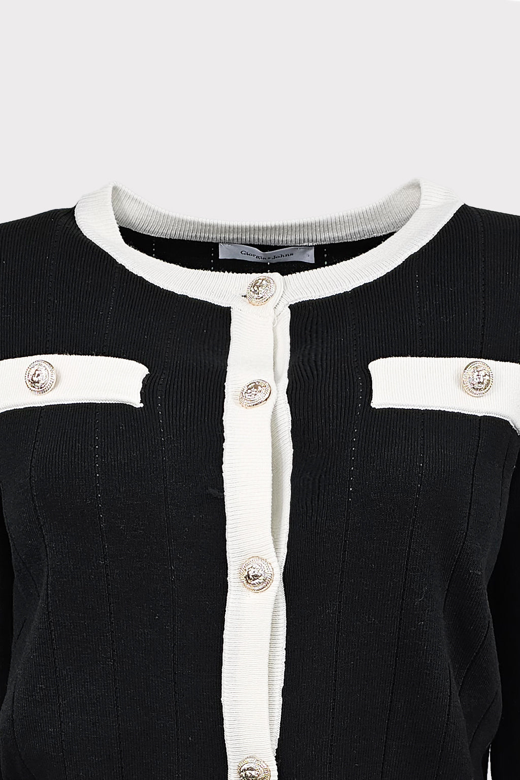 Cardigan bicolor con bottoni gioiello