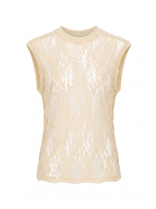 Top smanicato pizzo stretch
