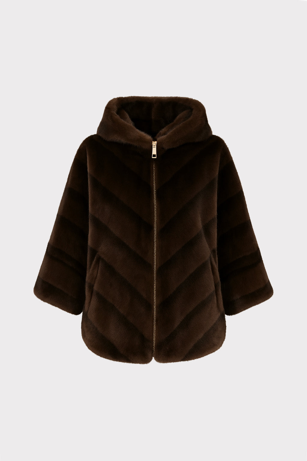 Cappotto con cappuccio in eco-pelliccia