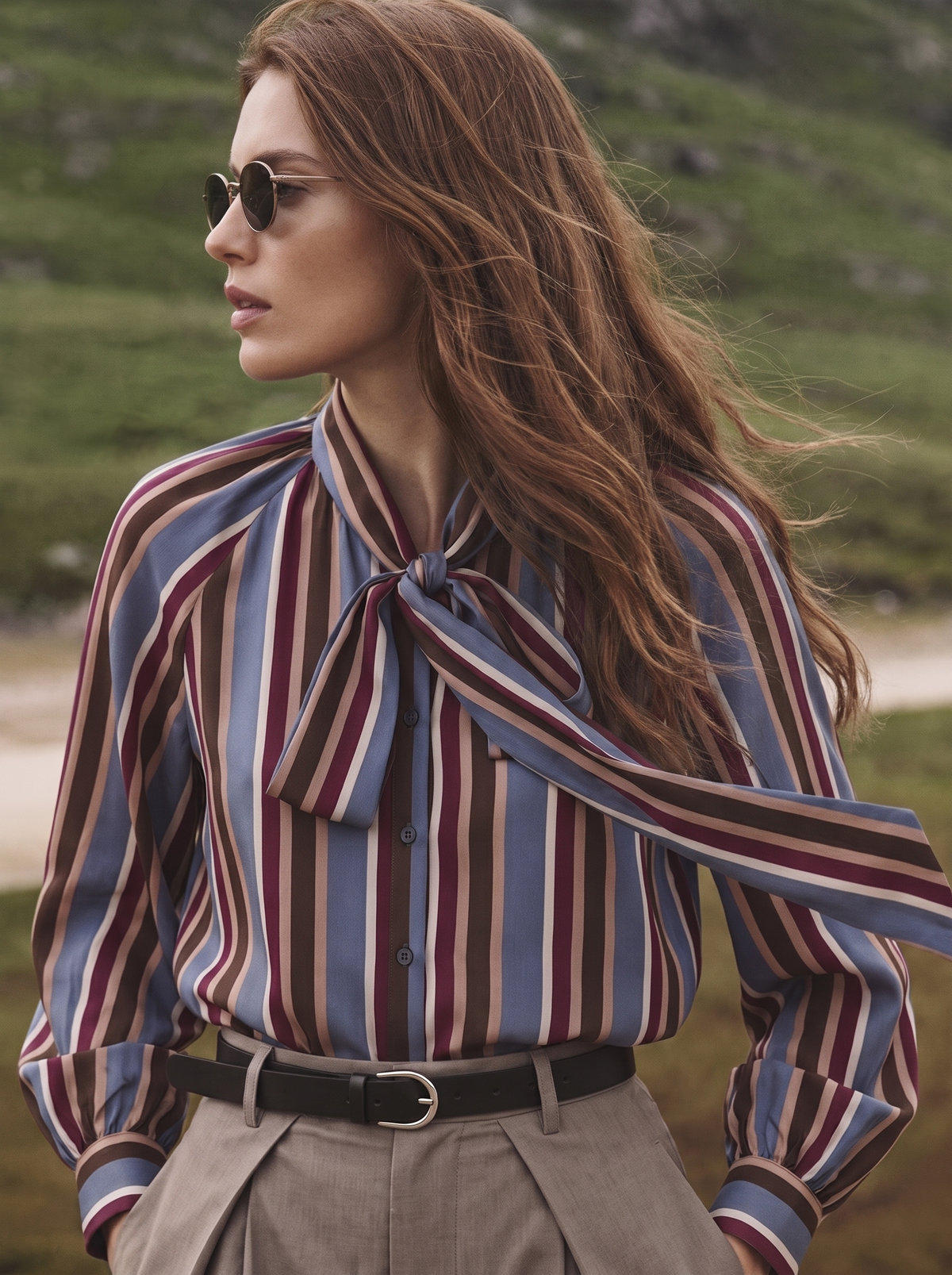 Camicia stampa riga con fiocco