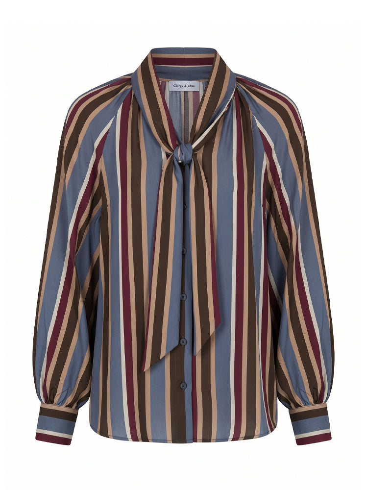 Camicia stampa riga con fiocco