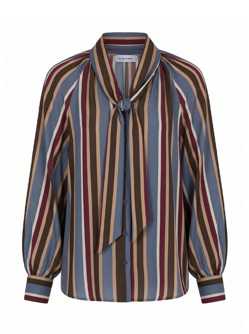Camicia stampa riga con fiocco