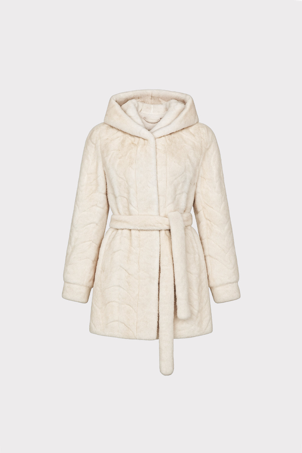 Cappotto corto con cappuccio e cintura