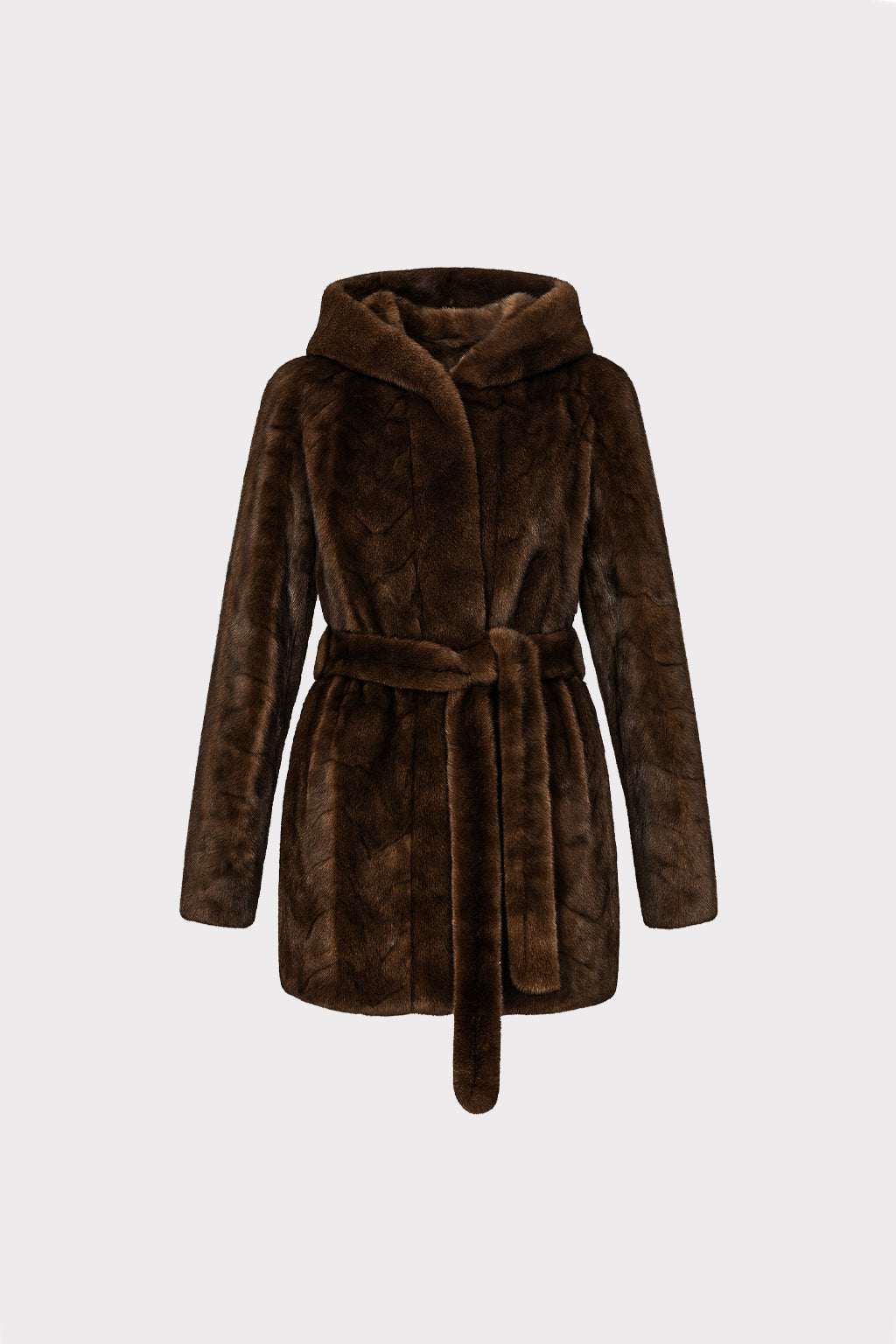 Cappotto corto con cappuccio e cintura