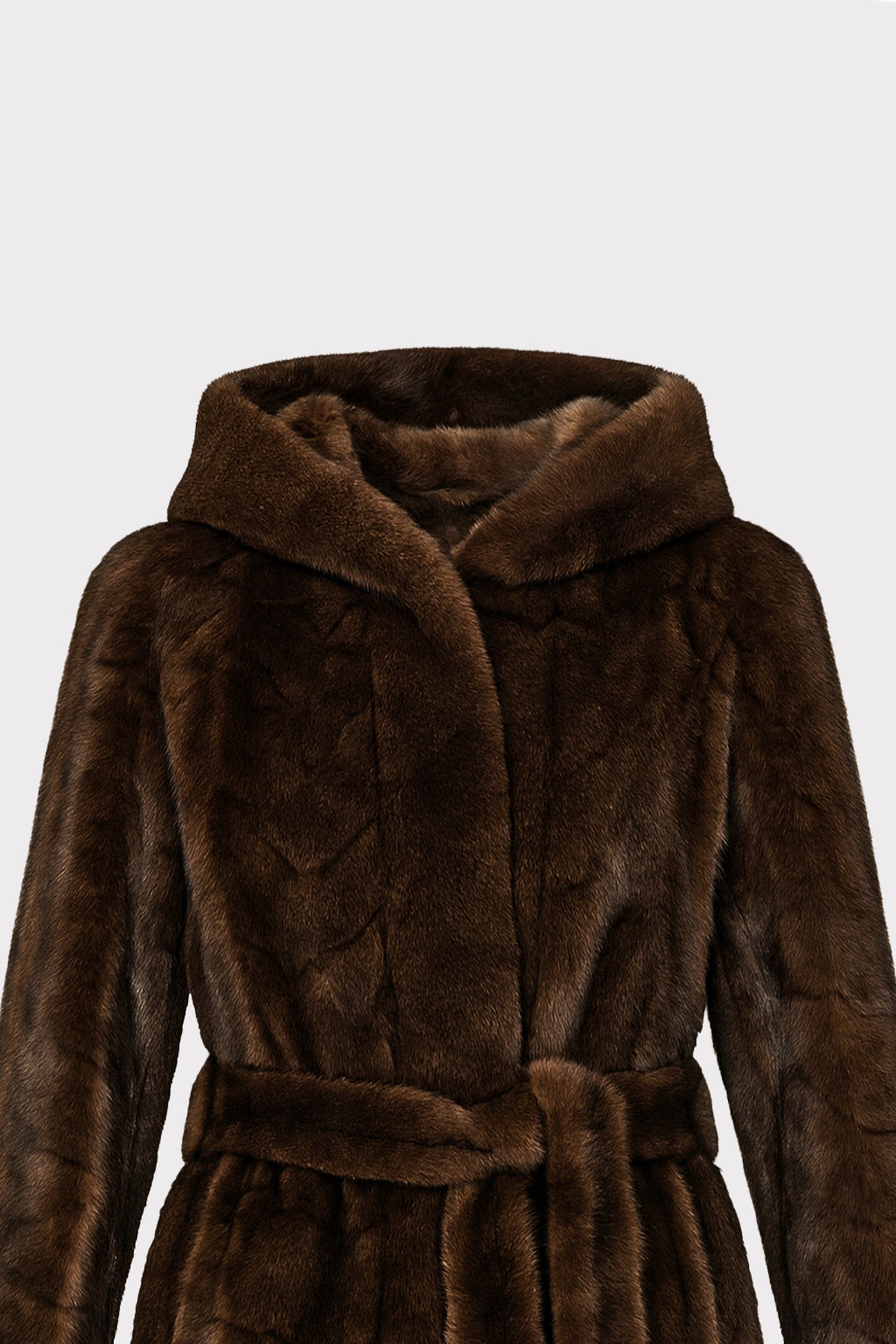 Cappotto corto con cappuccio e cintura