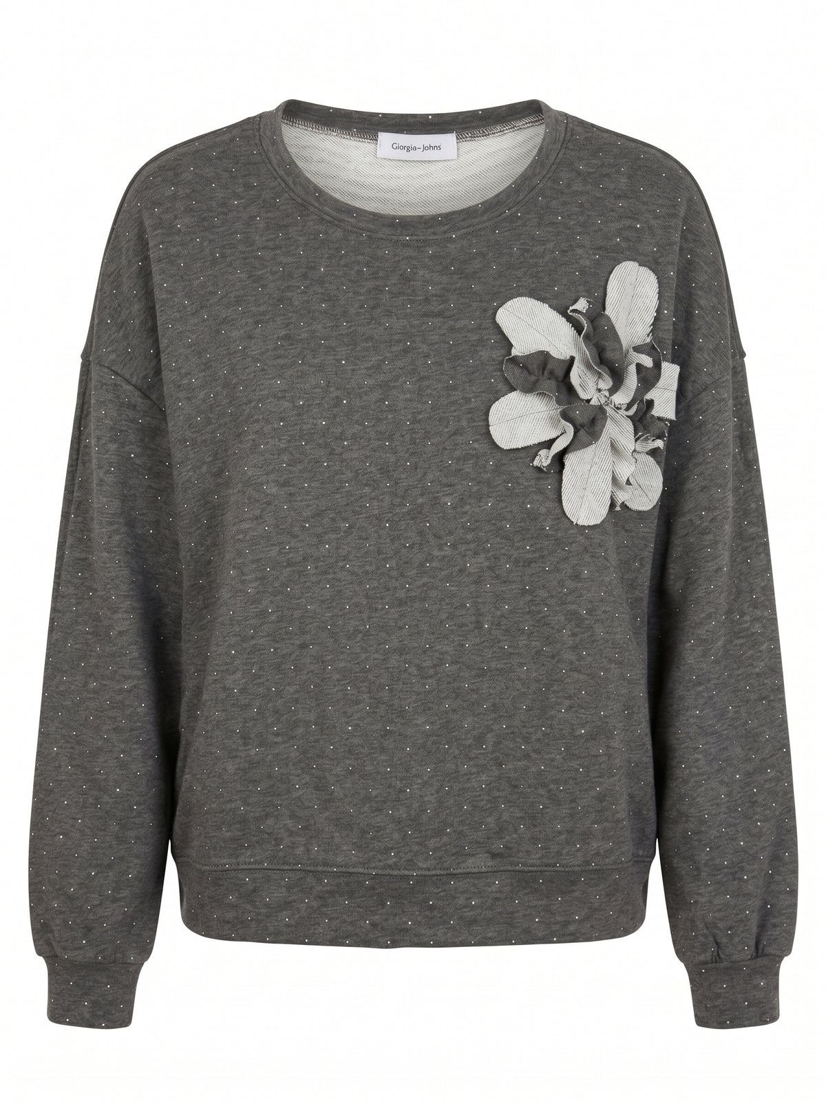 Felpa girocollo microstrass e fiore