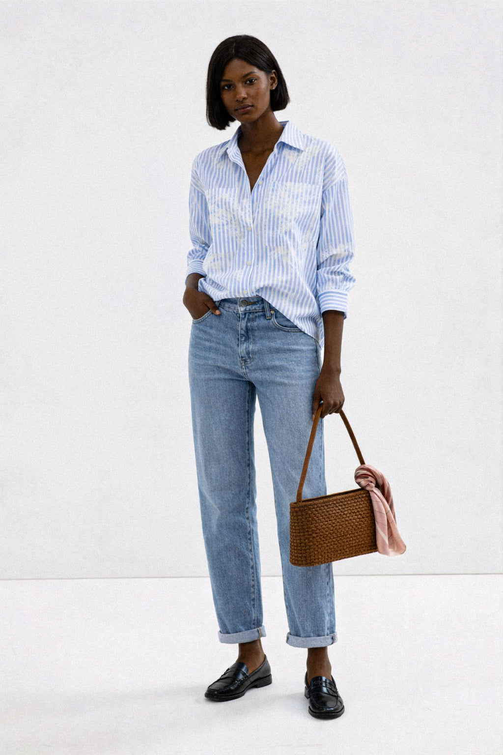Camicia riga e stampa fiore