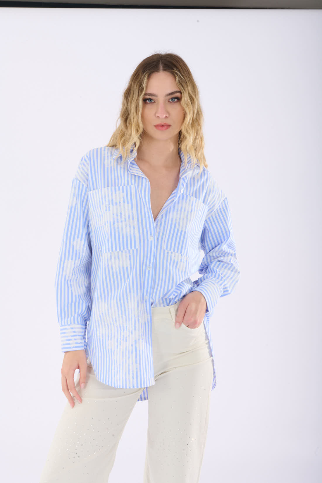 Camicia riga e stampa fiore