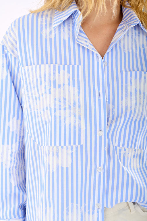 Camicia riga e stampa fiore