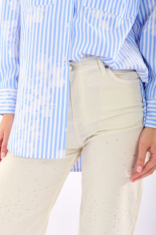 Camicia riga e stampa fiore