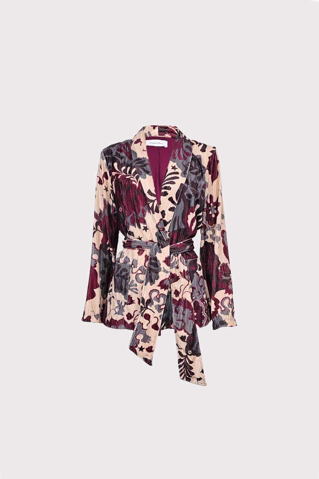 Giacca kimono ciniglia stampa fiori