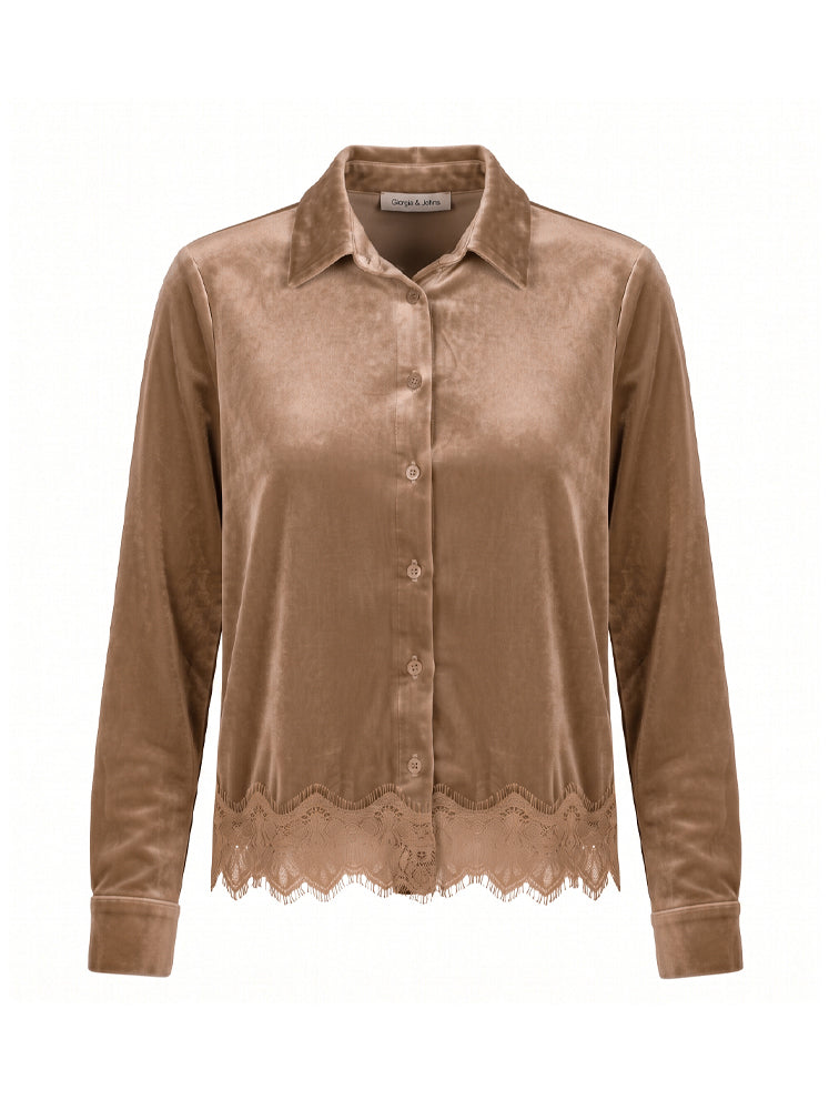 Camicia in velluto bordo in pizzo