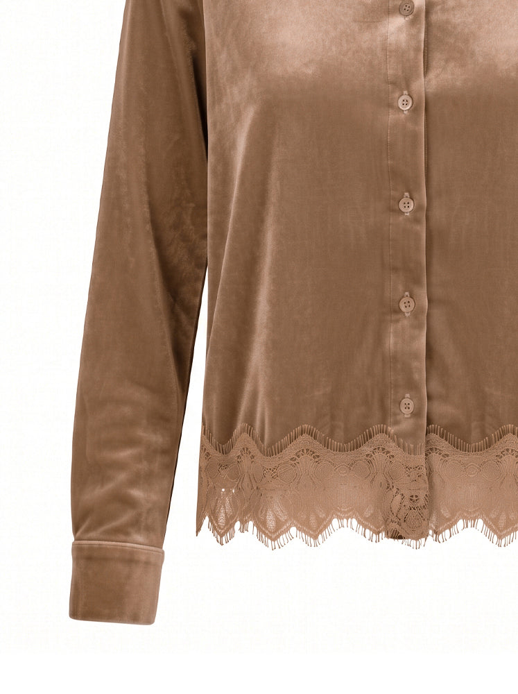 Camicia in velluto bordo in pizzo