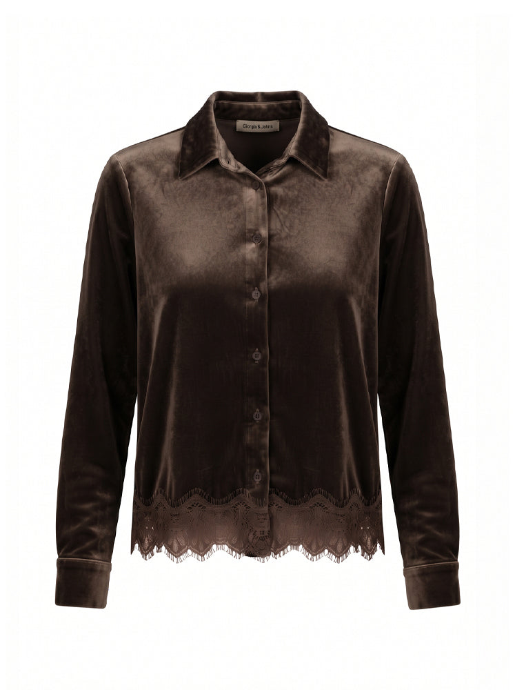 Camicia in velluto bordo in pizzo