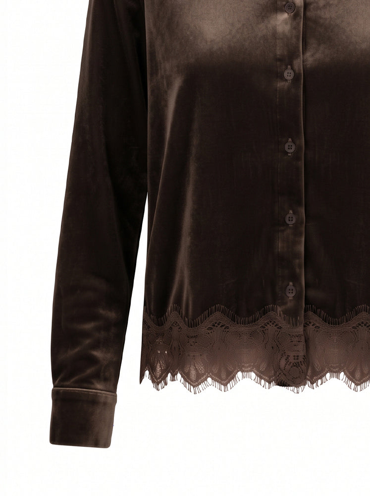 Camicia in velluto bordo in pizzo