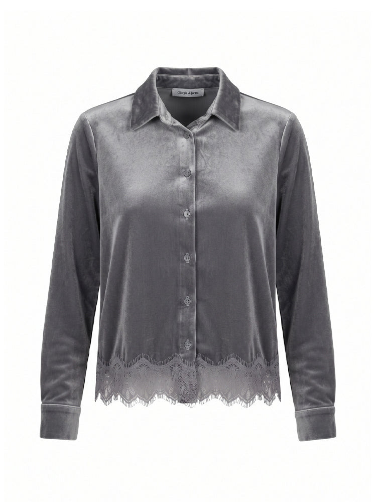 Camicia in velluto bordo in pizzo