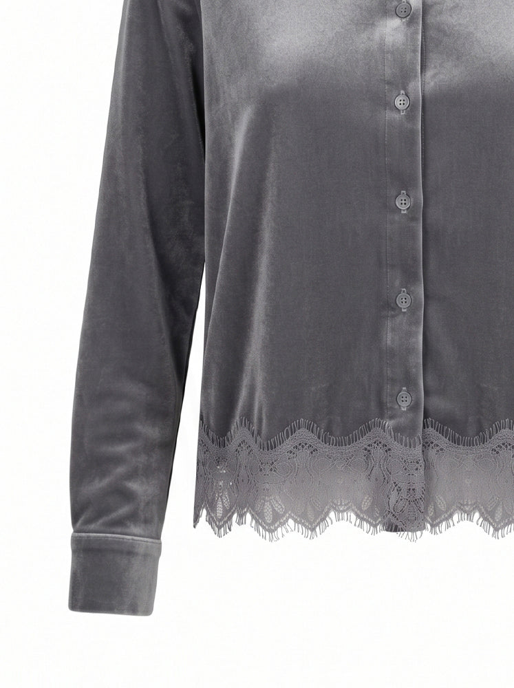 Camicia in velluto bordo in pizzo