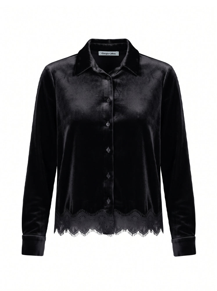 Camicia in velluto bordo in pizzo