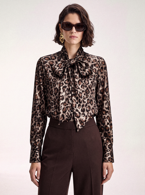 Camicia animalier satin con fiocco