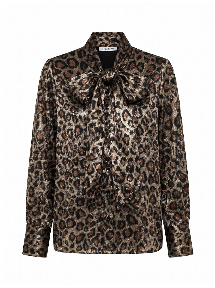 Camicia animalier satin con fiocco