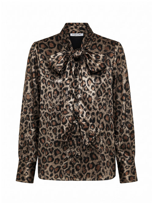 Camicia animalier satin con fiocco