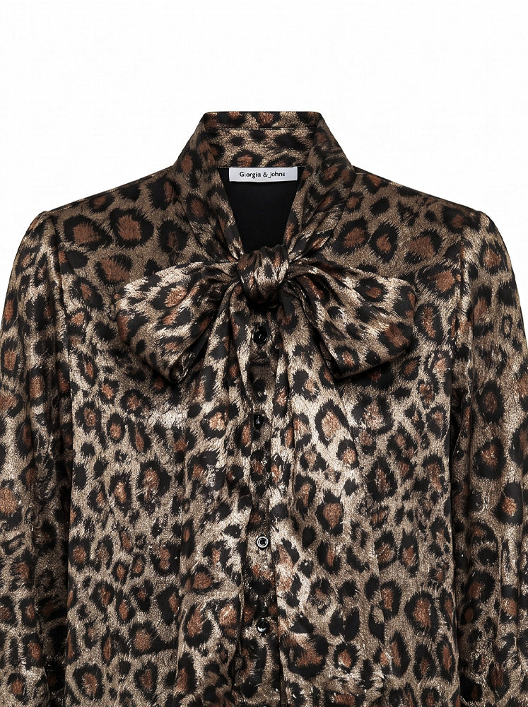 Camicia animalier satin con fiocco