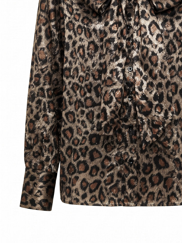 Camicia animalier satin con fiocco