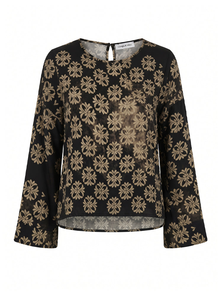 Blusa girocollo stampa medaglioni