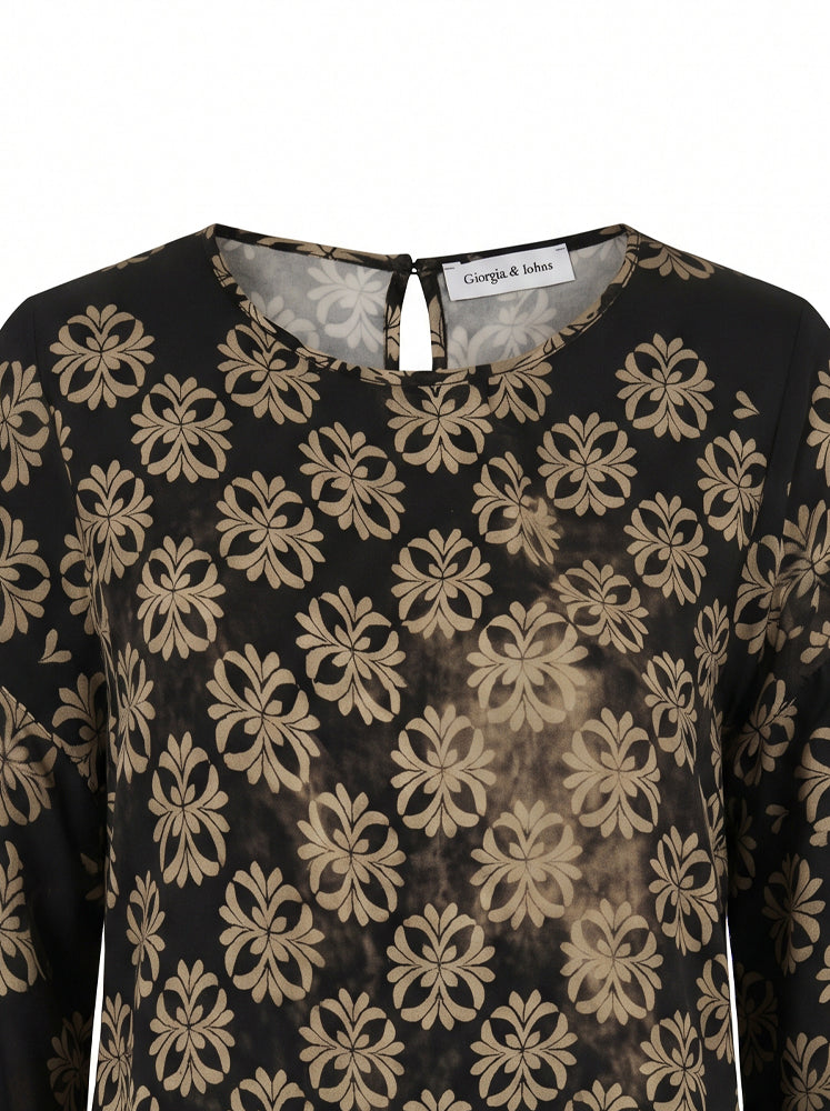 Blusa girocollo stampa medaglioni