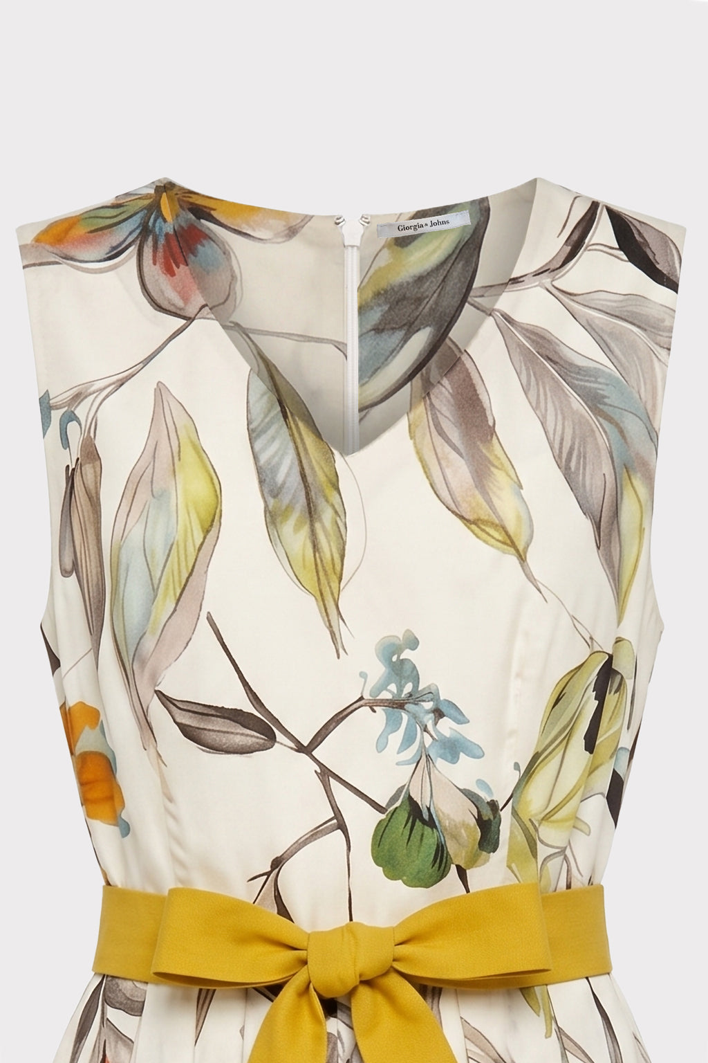 Abito midi stampa botanica con cintura