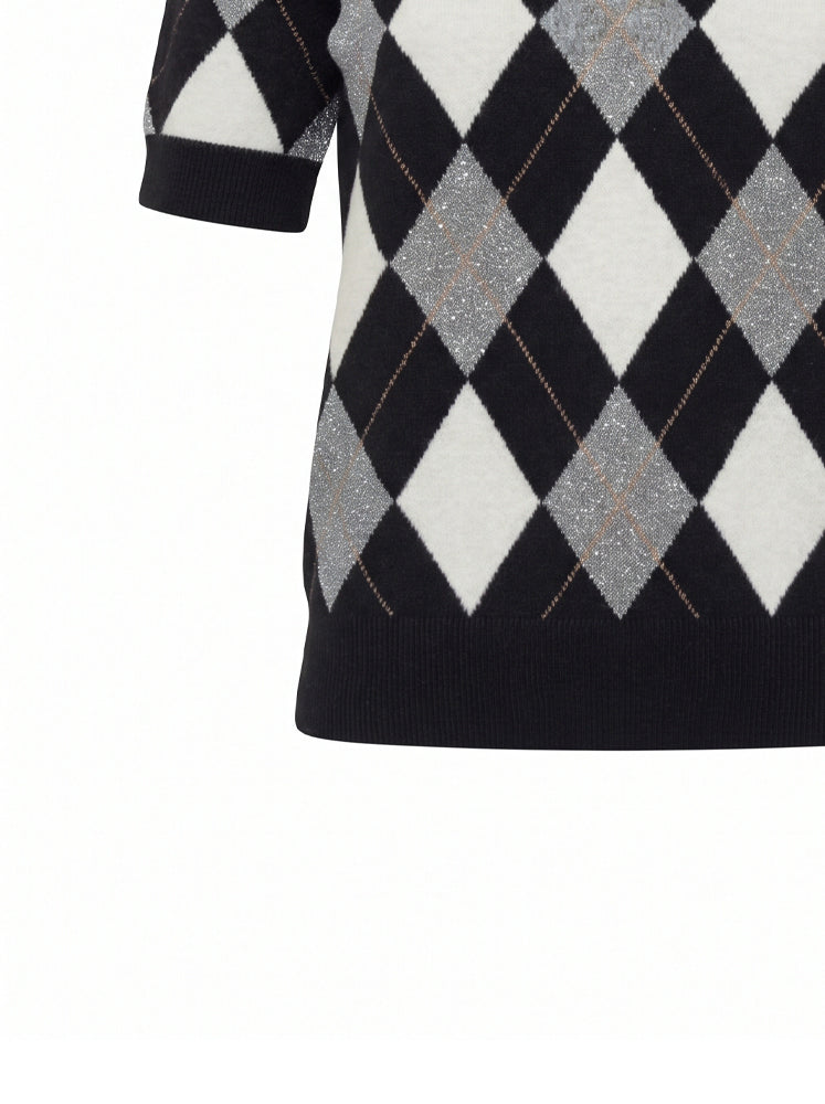 Pullover motivo a rombi con filo lurex