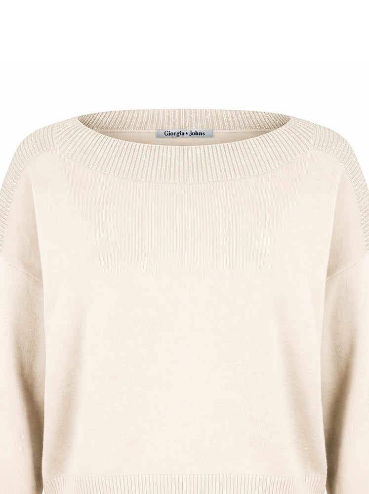 Pullover scollo a barca bordi a costine