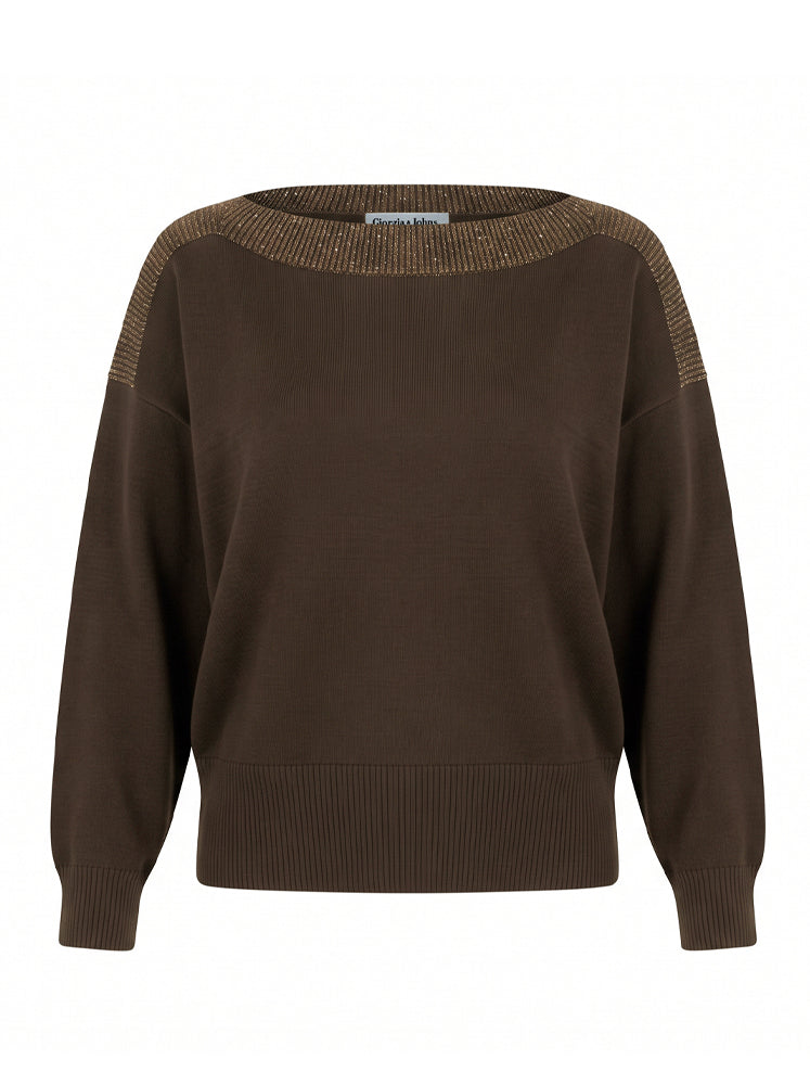 Pullover scollo a barca bordi a costine