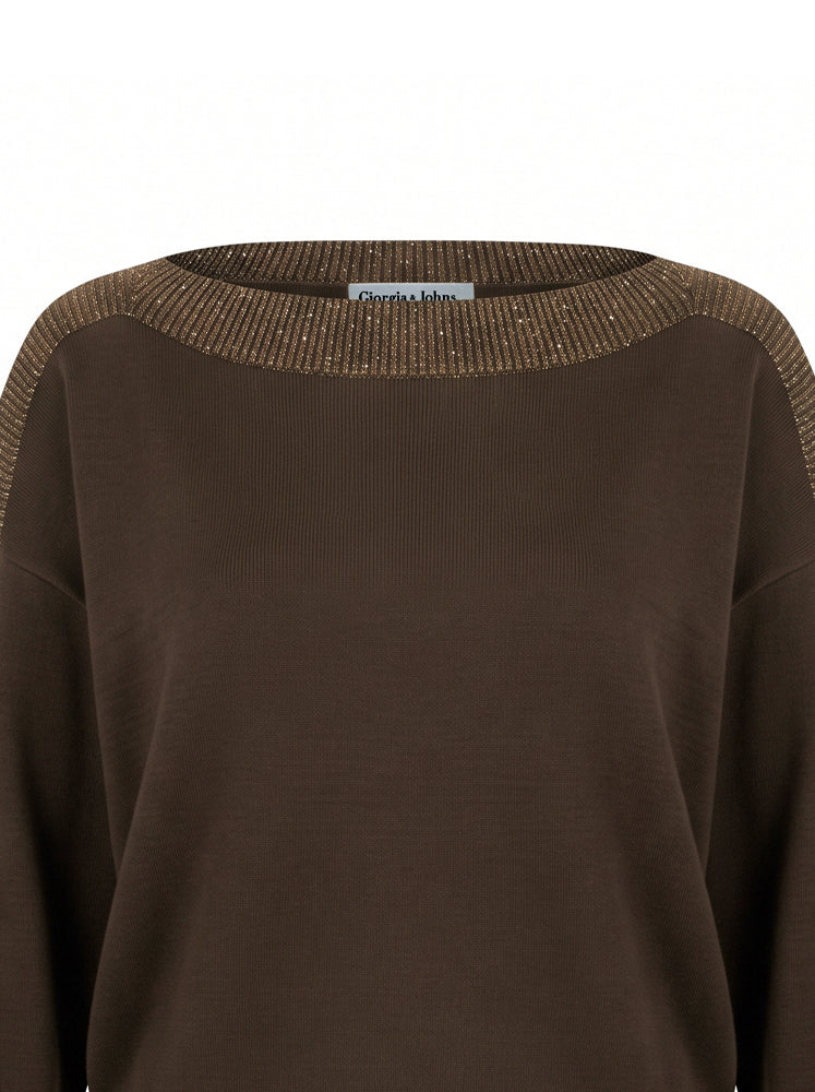 Pullover scollo a barca bordi a costine