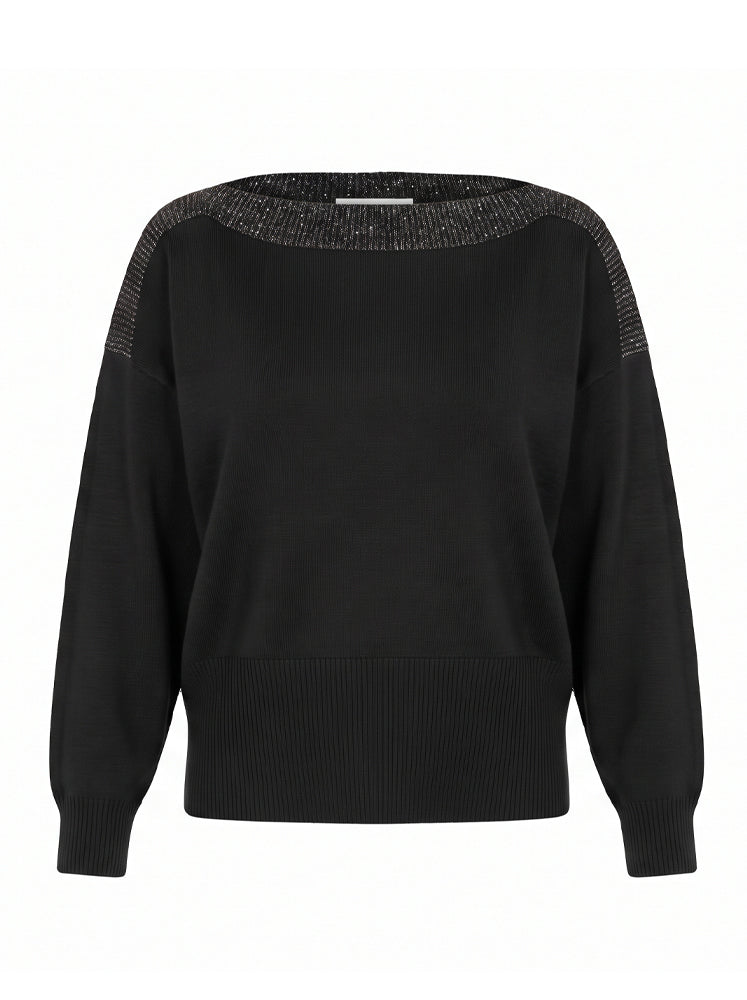 Pullover scollo a barca bordi a costine