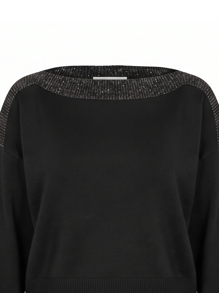 Pullover scollo a barca bordi a costine