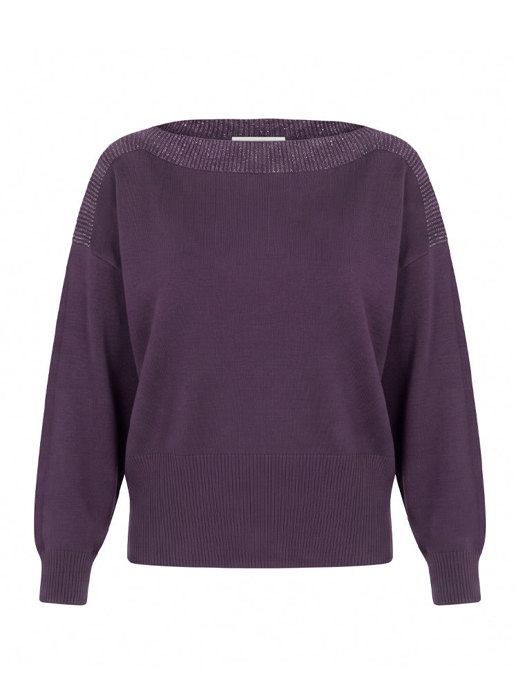 Pullover scollo a barca bordi a costine