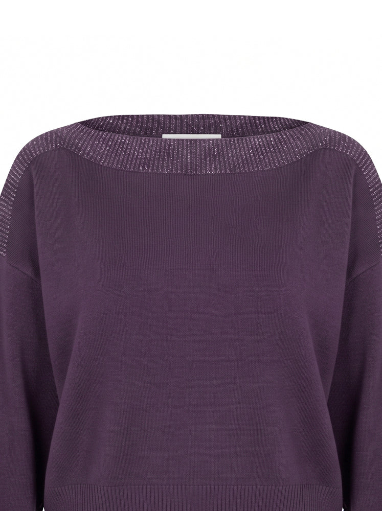 Pullover scollo a barca bordi a costine