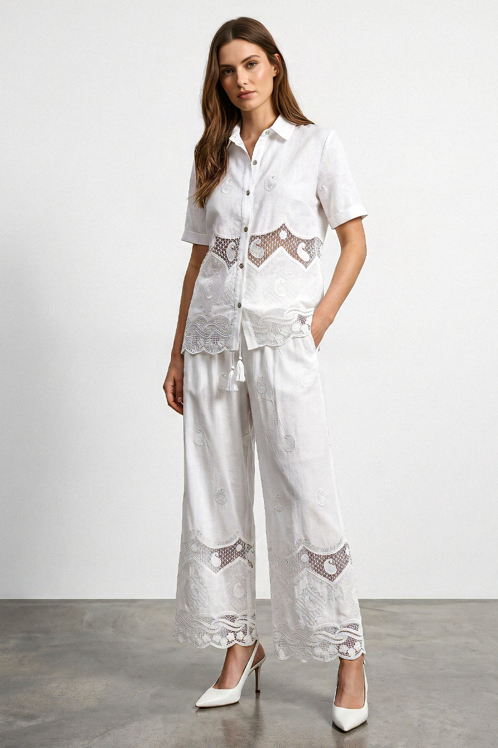 Camicia inserti pizzo e ricami