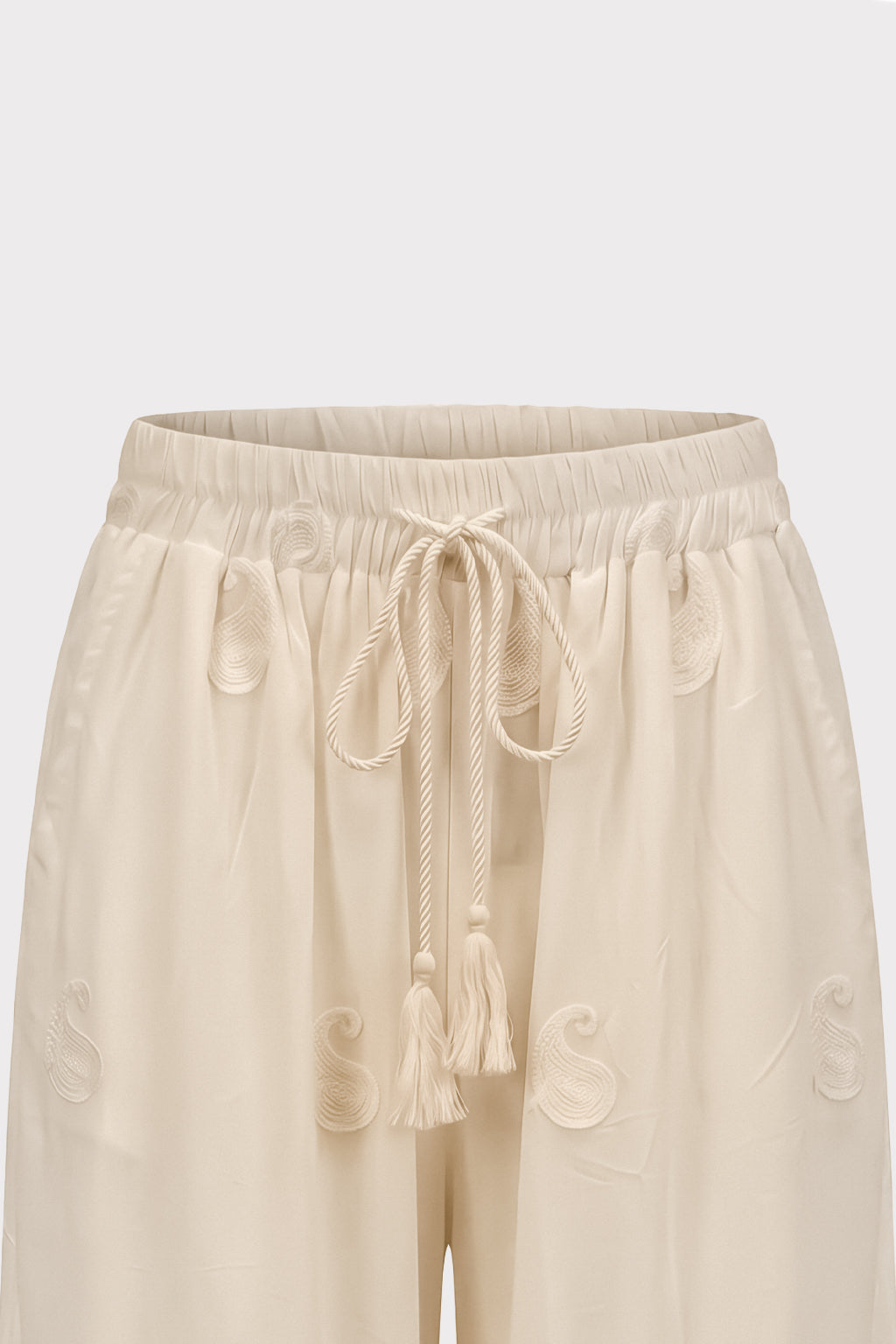 Pantaloni inserti pizzo e ricami