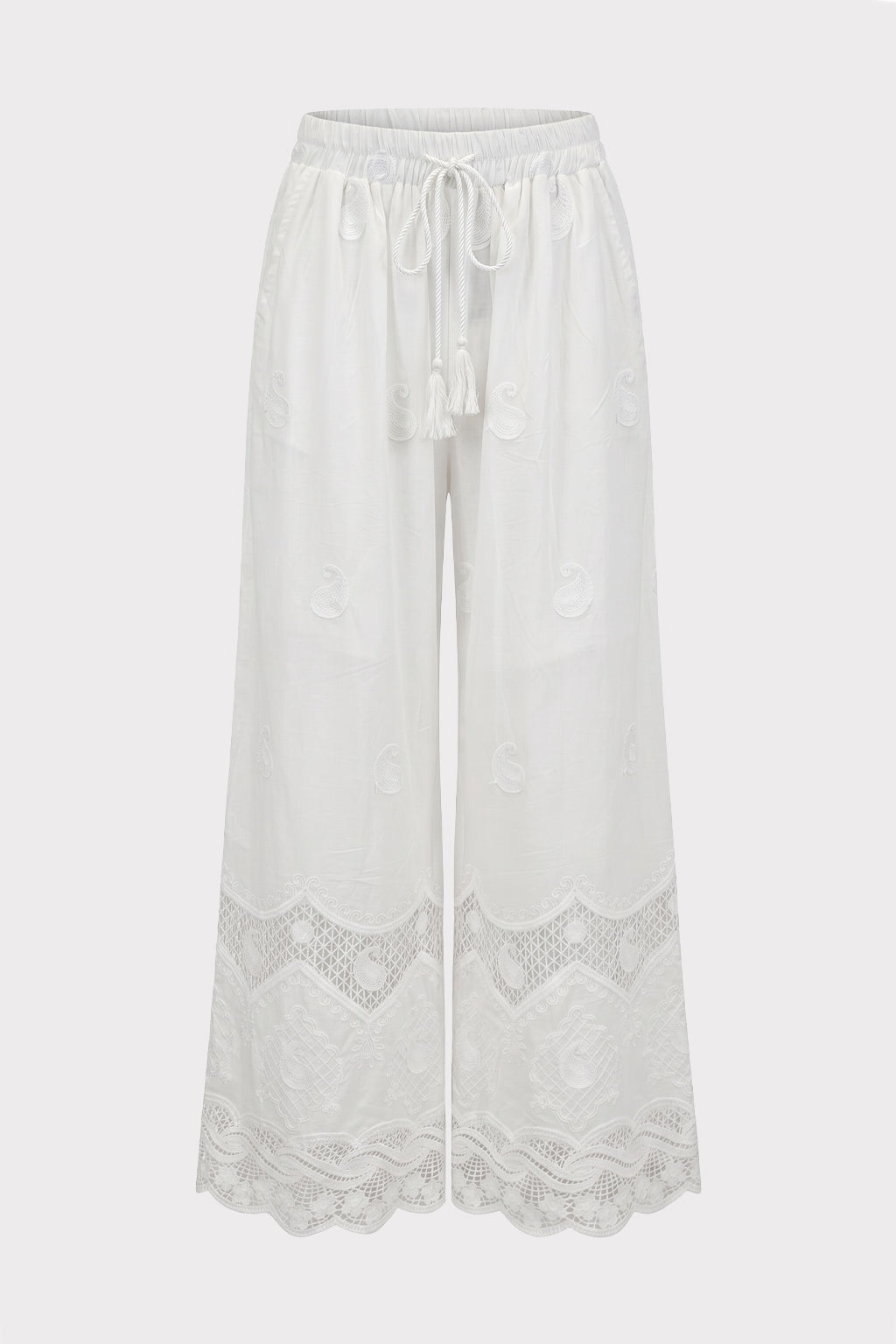 Pantaloni inserti pizzo e ricami