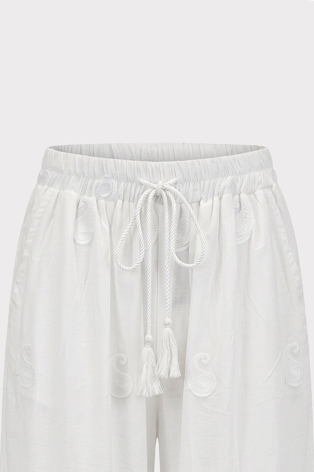 Pantaloni inserti pizzo e ricami