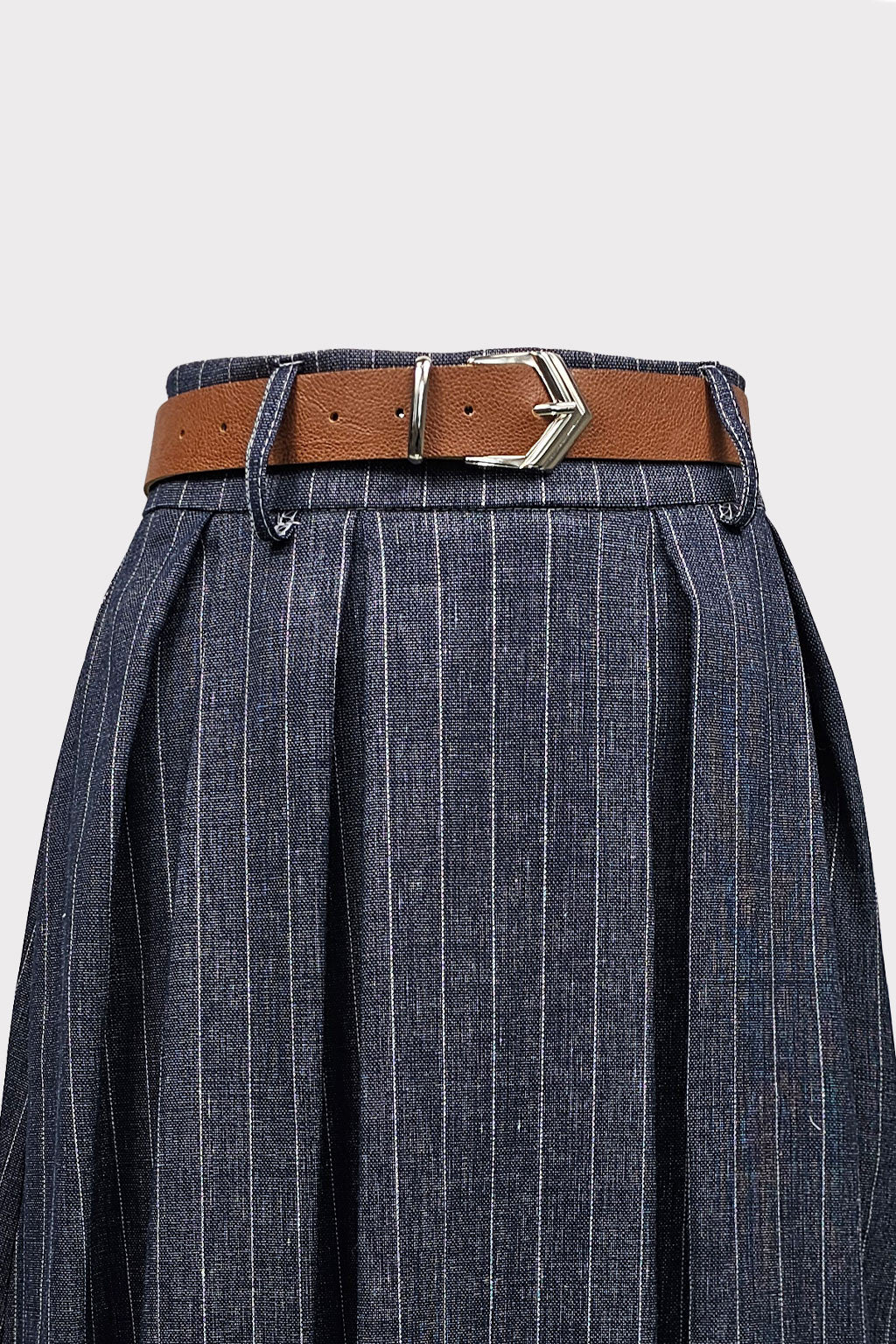 Gonna jeans gessato con pieghe